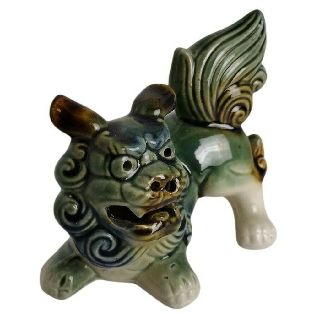 Vintage Ceramic Foo Dog Over 60 Yrs Old Green ~ Excellent Condition! Incense? - Picture 4 of 7